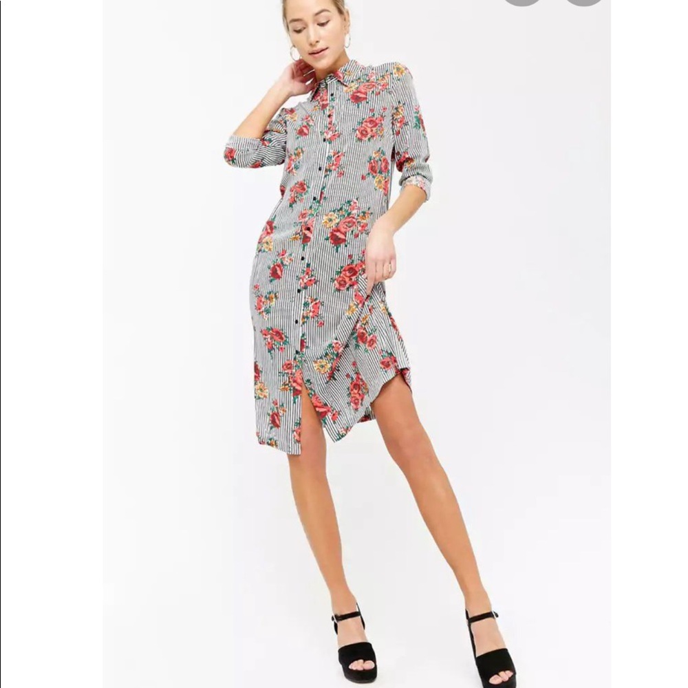 Striped floral long sleeve dress